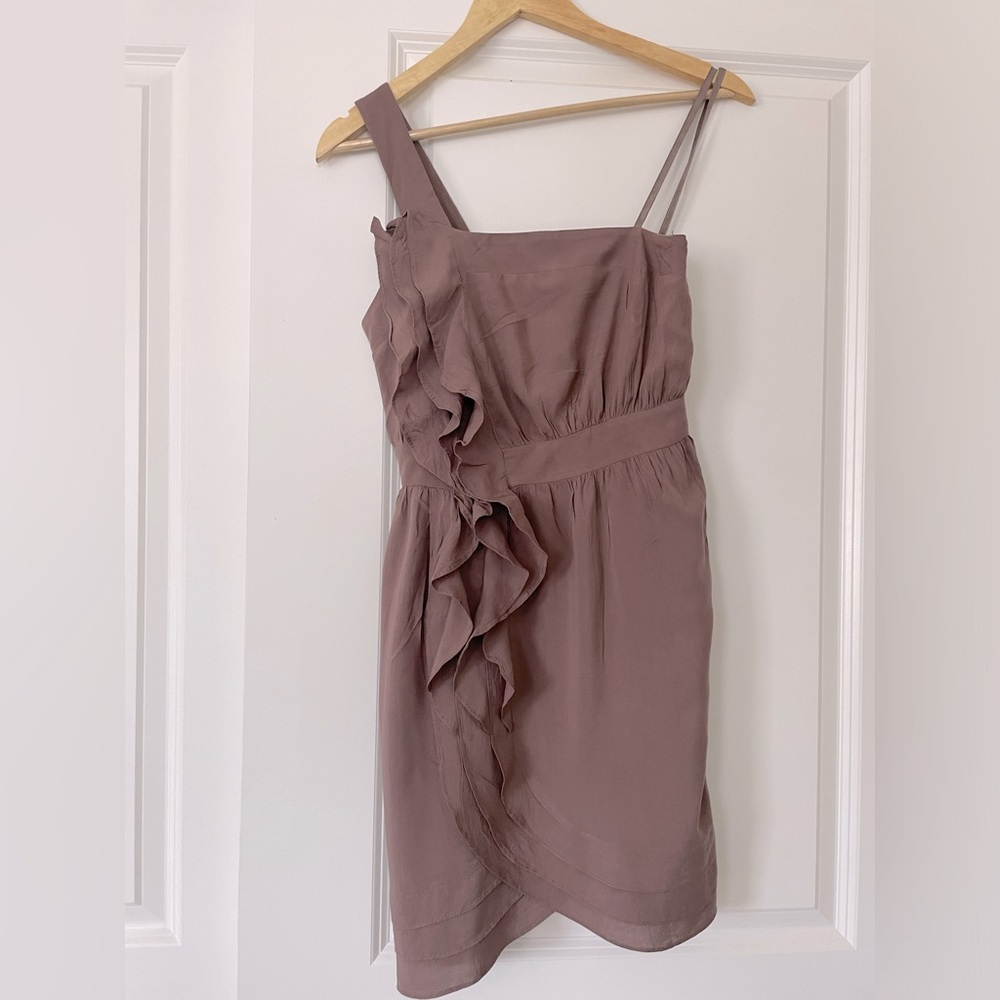 BCBGeneration One Shoulder Dress with Ruffle Detail, Zip Down Side and Pockets!